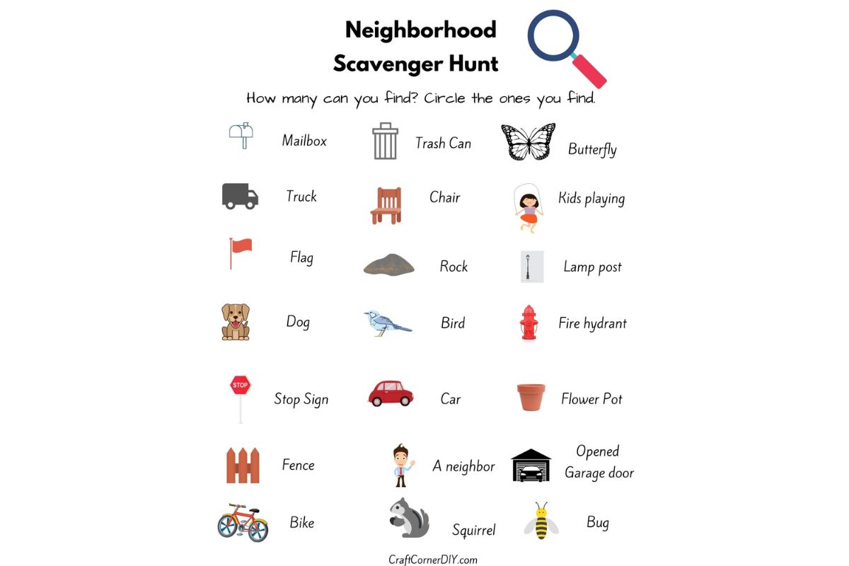 Neighborhood Scavenger Hunt Includes Free Printable Craft Corner DIY