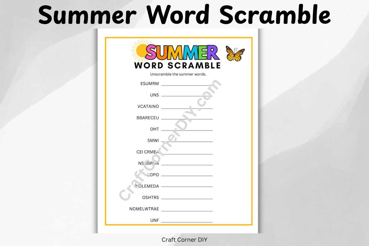 Summer Word Scramble: Free Printable | Craft Corner DIY