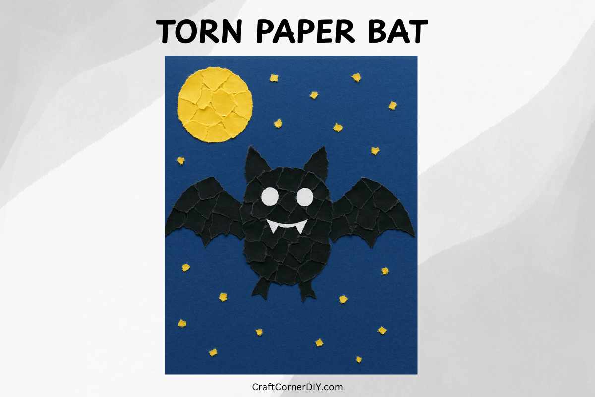 Easy Torn Paper Bat Craft for Kids | Craft Corner DIY